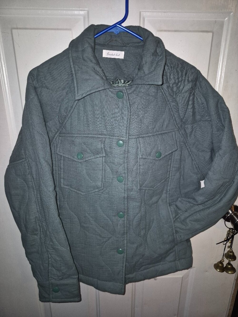Bucket List Sage Green Quilted Cotton Shacket Snap Button Jacket M